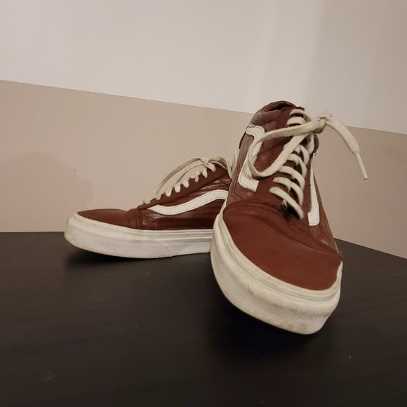 Leather Maroon and White Vans - Picture 2 of 3